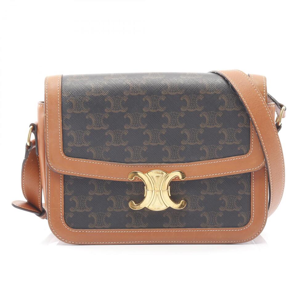 Celine Triomphe Shoulder Bag Canvas Leather Brown